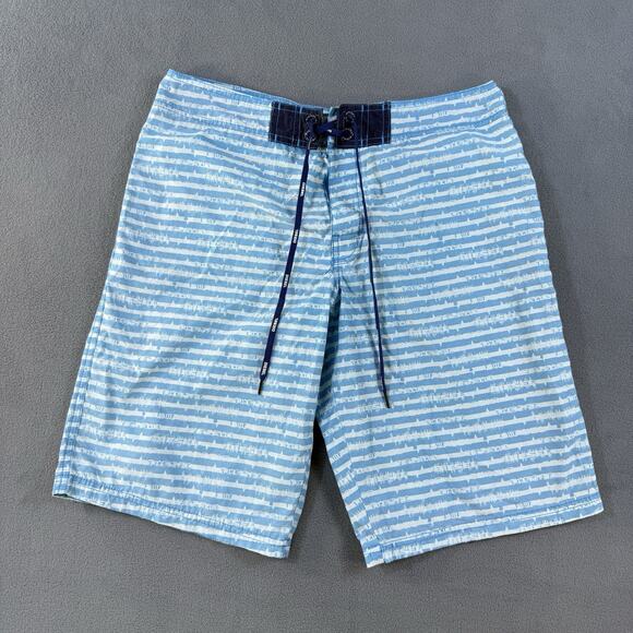 Diesel Board Shorts Men Small Blue Stripped Lined 10.5" Inseam Swim Beach Trunks - Picture 1 of 14